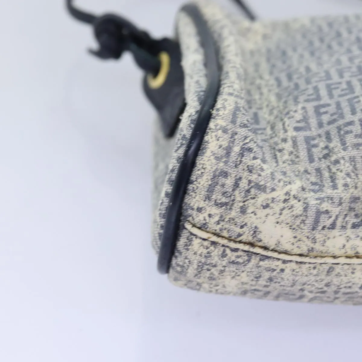 FENDI Zucchino Canvas Shoulder Bag Coated Canvas White Navy 71558