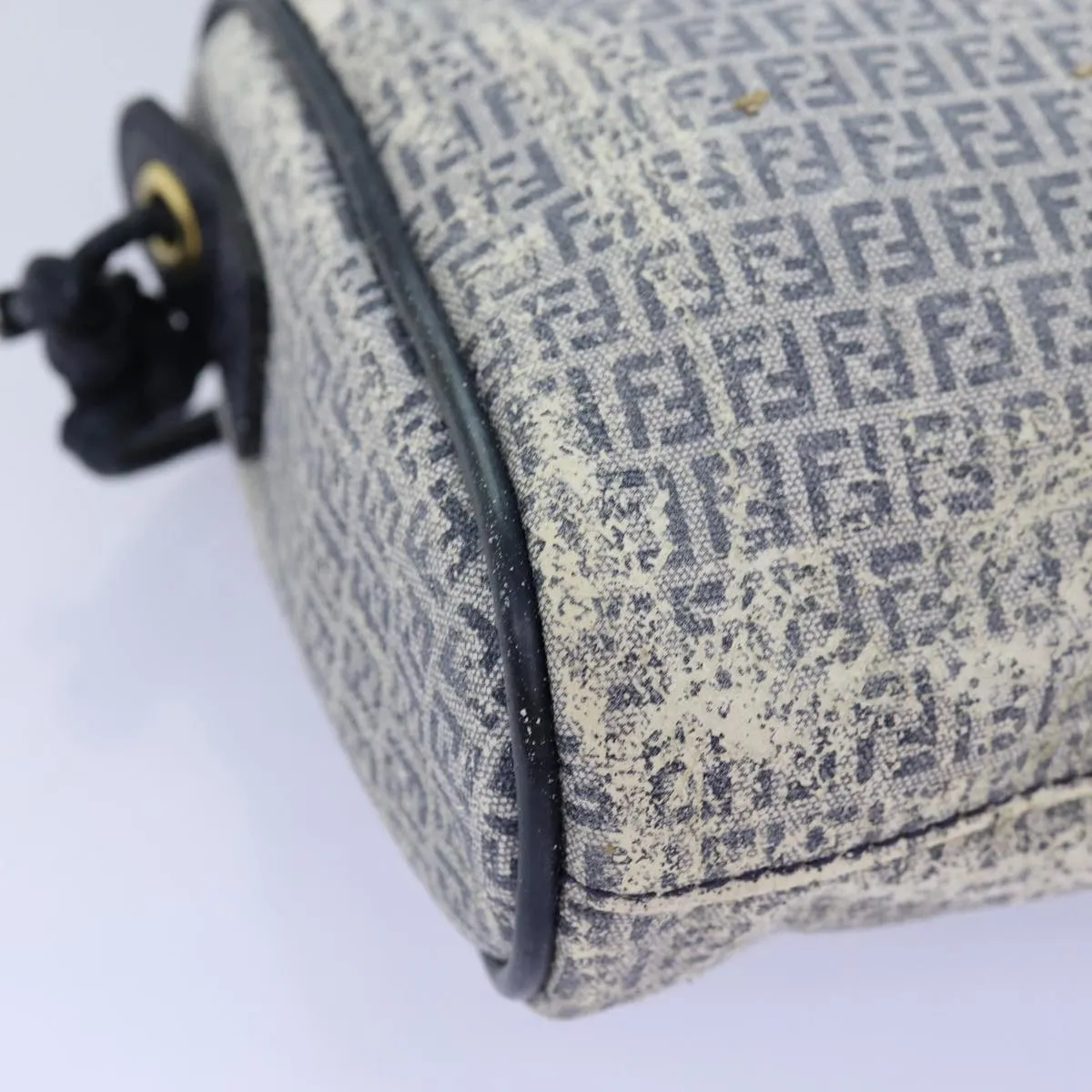 FENDI Zucchino Canvas Shoulder Bag Coated Canvas White Navy 71558