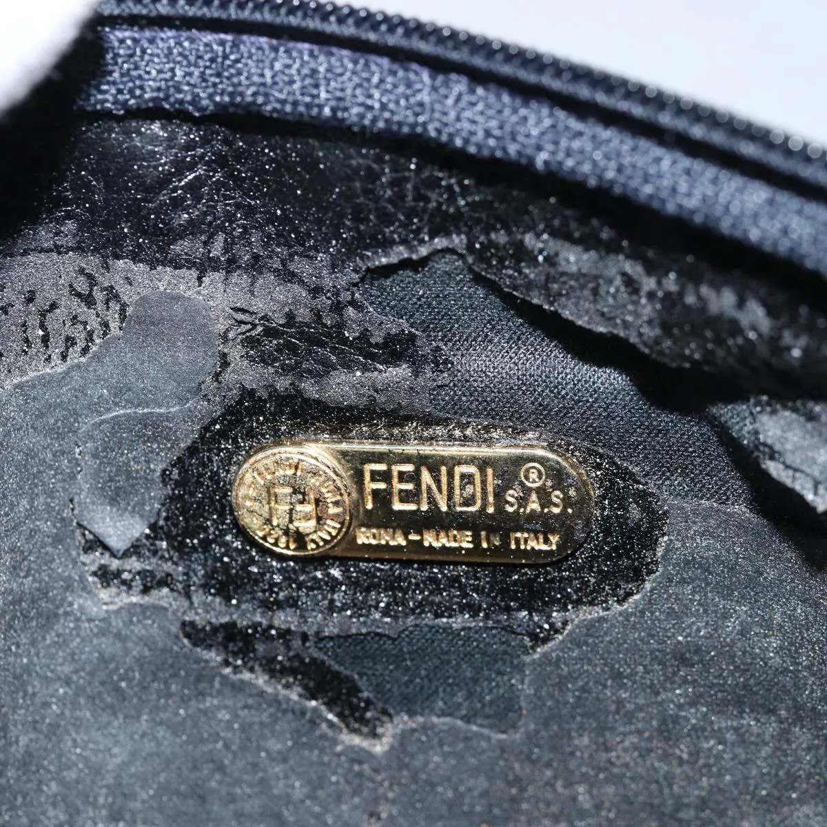 FENDI Zucchino Canvas Shoulder Bag Coated Canvas White Navy 71558