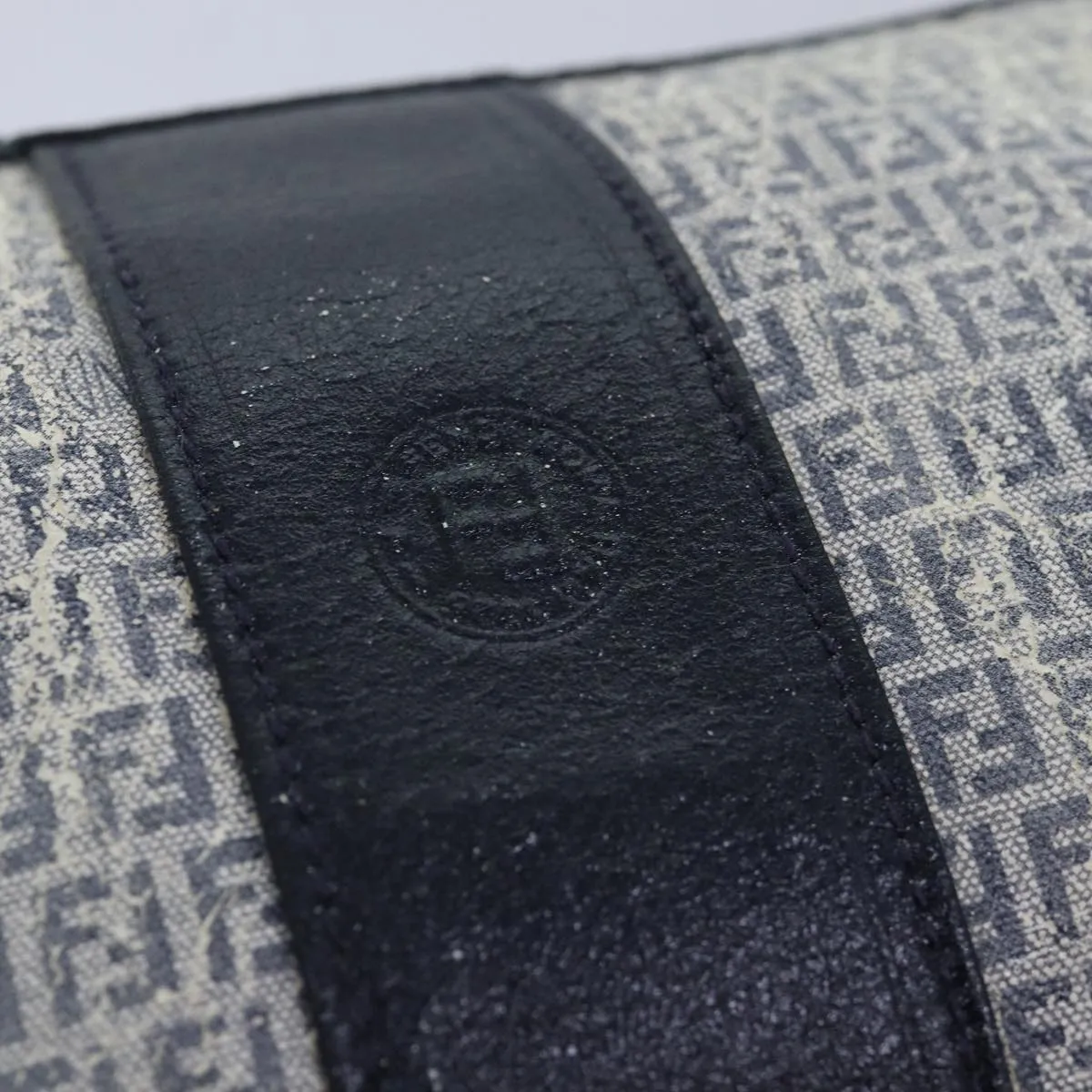 FENDI Zucchino Canvas Shoulder Bag Coated Canvas White Navy 71558