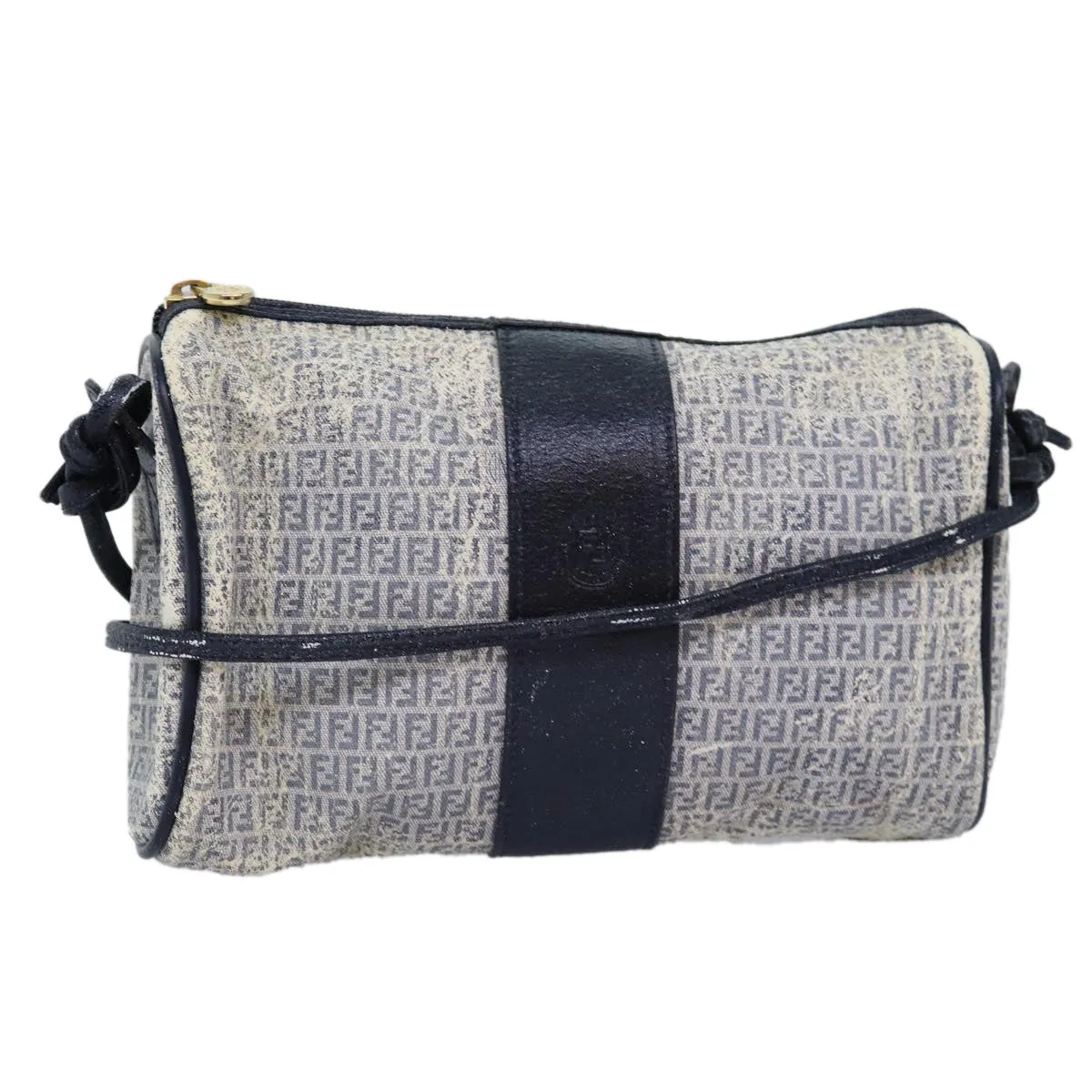FENDI Zucchino Canvas Shoulder Bag Coated Canvas White Navy 71558