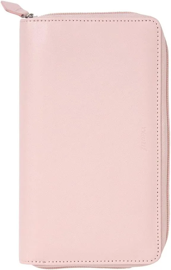 Filofax Saffiano Zip Organizer, Personal Compact Size, Blush - Cross-Grain, Leather-Look, Six Rings, Week-to-View Calendar Diary, Multilingual, 2025 (C022699-25)