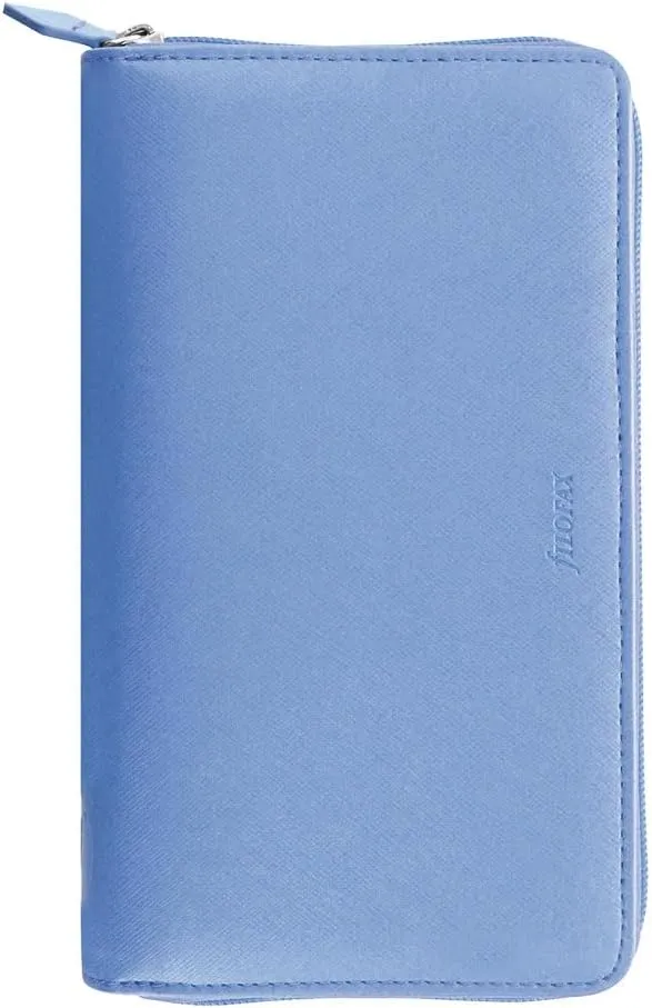 Filofax Saffiano Zip Organizer, Personal Compact Size, Vista Blue - Cross-Grain, Leather-Look, Six Rings, Week-to-View Calendar Diary, Multilingual, 2025 (C022592-25)