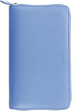 Filofax Saffiano Zip Organizer, Personal Compact Size, Vista Blue - Cross-Grain, Leather-Look, Six Rings, Week-to-View Calendar Diary, Multilingual, 2025 (C022592-25)