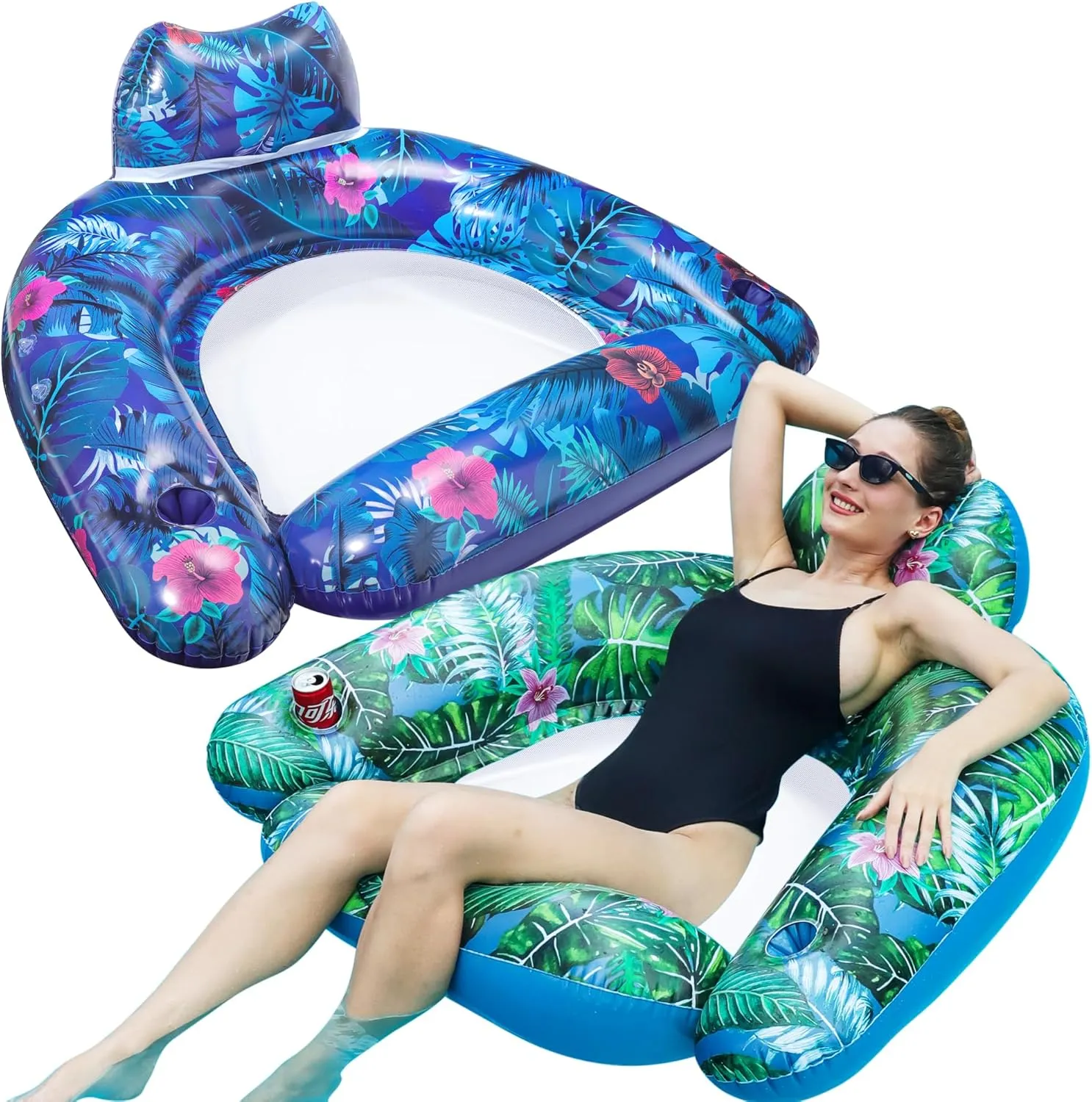 FindUWill Pool Floats Chair Adult - 2 Pack Inflatable Pool Chairs with Cup Holder, Heavy Duty Pool Chair Floats Adult Pool Accessories Floaties for Pool Lake Beach