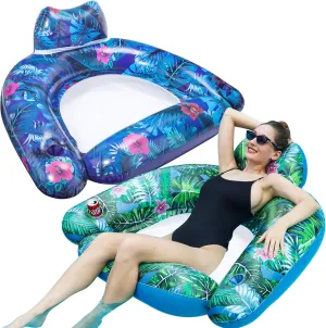 FindUWill Pool Floats Chair Adult - 2 Pack Inflatable Pool Chairs with Cup Holder, Heavy Duty Pool Chair Floats Adult Pool Accessories Floaties for Pool Lake Beach