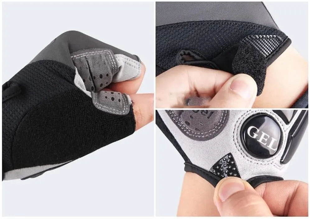 Fingerless Cycling Gloves for Men & Women, Shock-Absorbing Half Finger Sports Gloves, Red, Size X