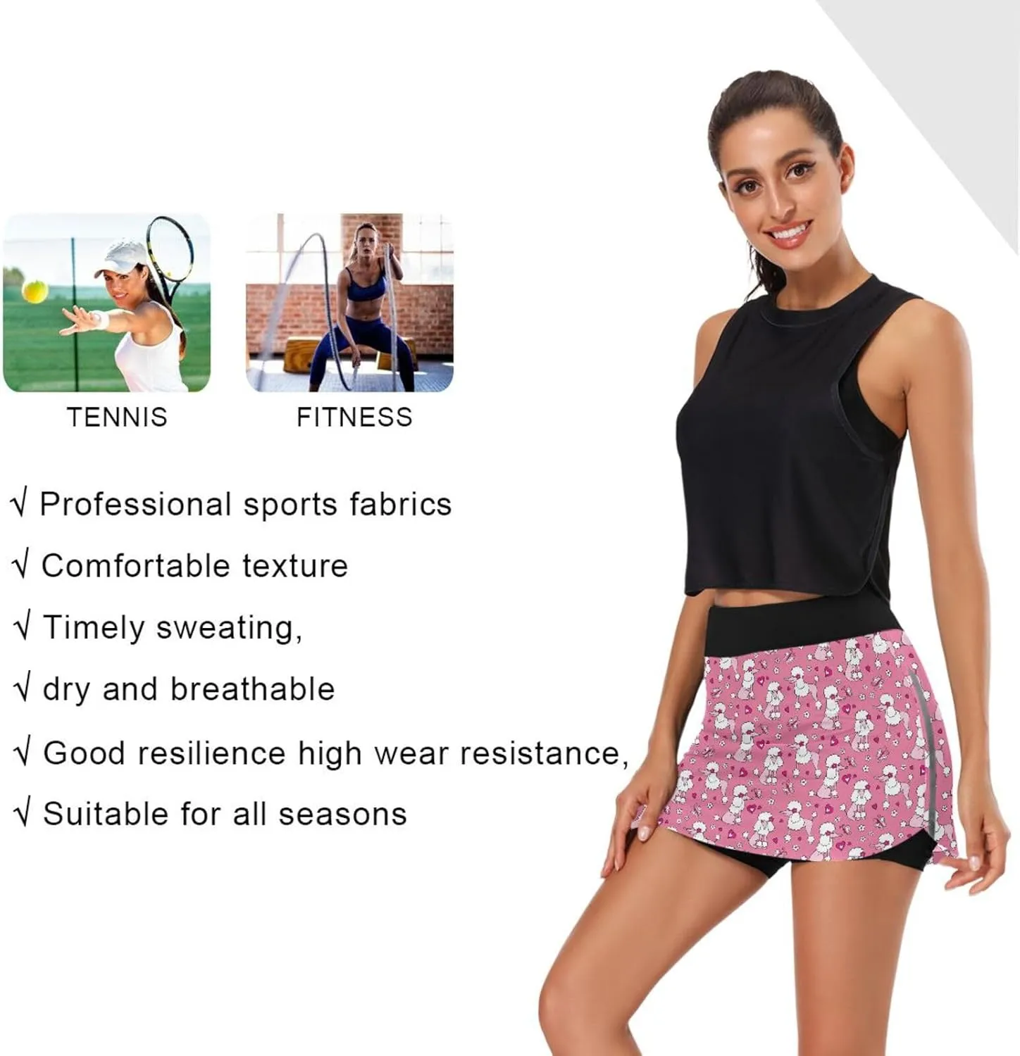 Fire Flame Women's Active Performance Skort Lightweight Skirt for Running Tennis Golf Workout Sports