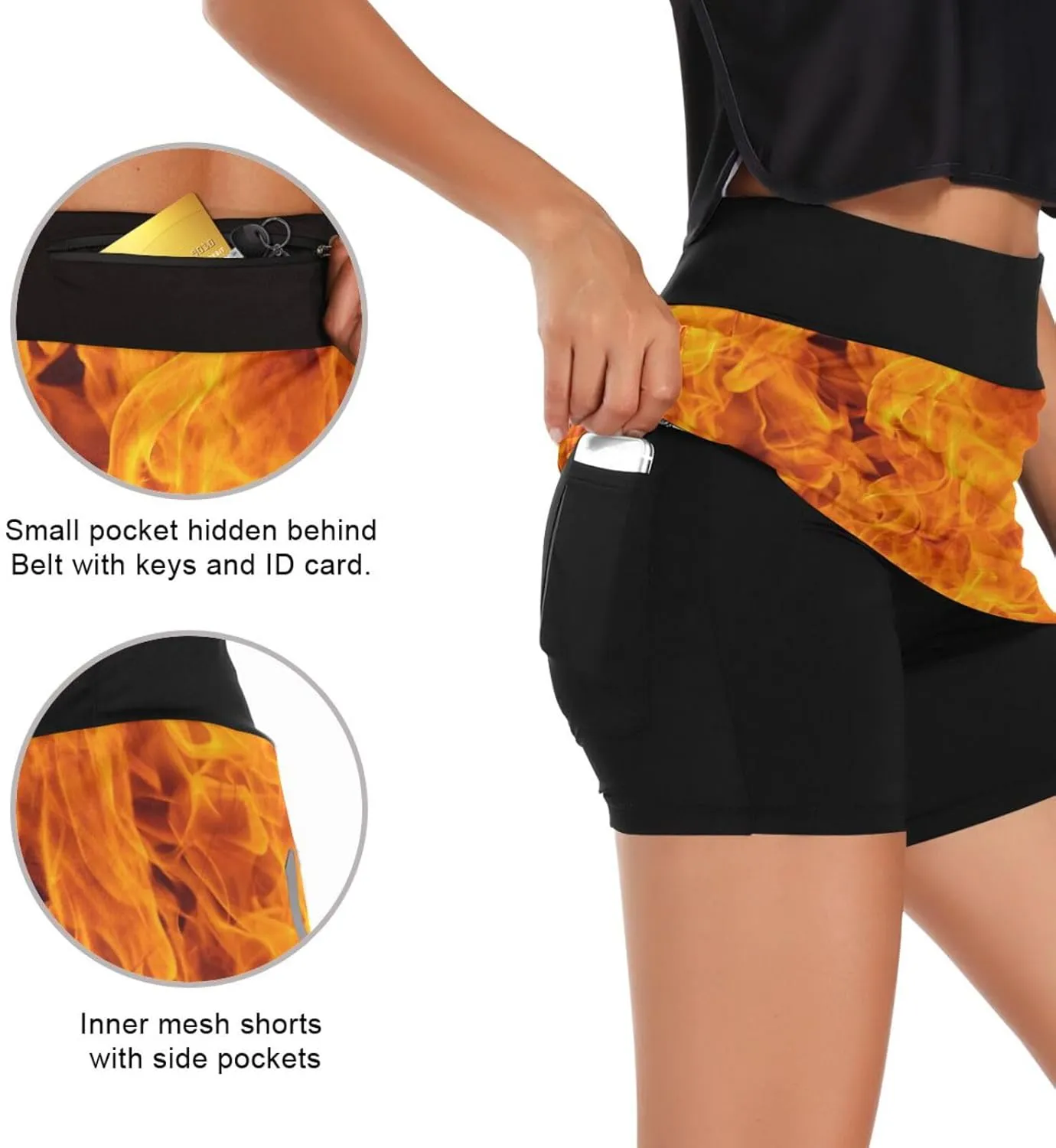 Fire Flame Women's Active Performance Skort Lightweight Skirt for Running Tennis Golf Workout Sports