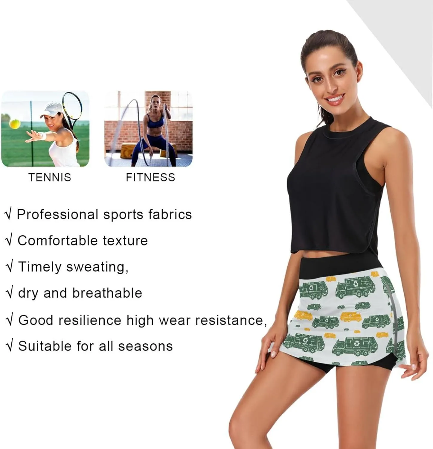 Fire Flame Women's Active Performance Skort Lightweight Skirt for Running Tennis Golf Workout Sports