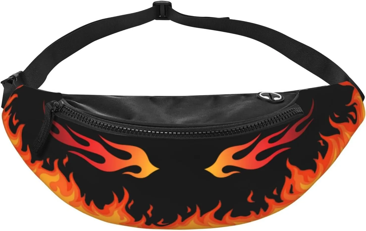 Flame Design Fanny Pack, Waist Pack with Zipper, Black and Orange Fire Pattern, Crossbody Belt Bag for Travel, Running, Hiking