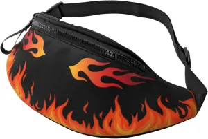 Flame Design Fanny Pack, Waist Pack with Zipper, Black and Orange Fire Pattern, Crossbody Belt Bag for Travel, Running, Hiking