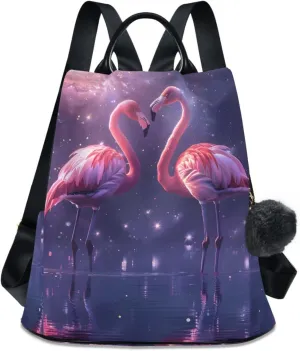 Flamingos Nebula Backpack for Women Anti Theft Large Fashion Travel Shoulder Bag Purse Rucksack Lightweight