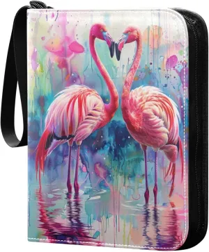 Flamingos Painting Card Binder 4-Pocket, 400 Pockets Trading Cards Holder Games Card Albums Storage Organizer Case for Football, Baseball Cards