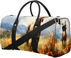 Floral Horse Pattern Travel Duffel Bag for Women Men Waterproof Foldable Overnight Weekender Bag Large Capacity Sports Gym Bag