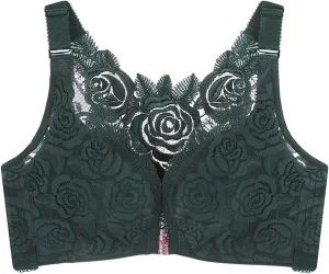 Floral Secrets Push Up Comfort Rose Bra, Front Closure Lace Comfy No Wire Bras Wire-Free & Seamless Bra