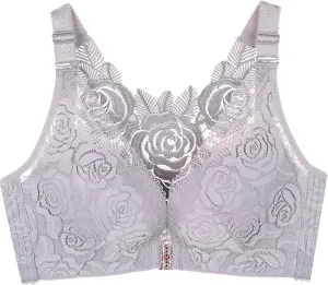 Floral Secrets Push Up Comfort Rose Bra, Front Closure Lace Comfy No Wire Bras Wire-Free & Seamless Bra