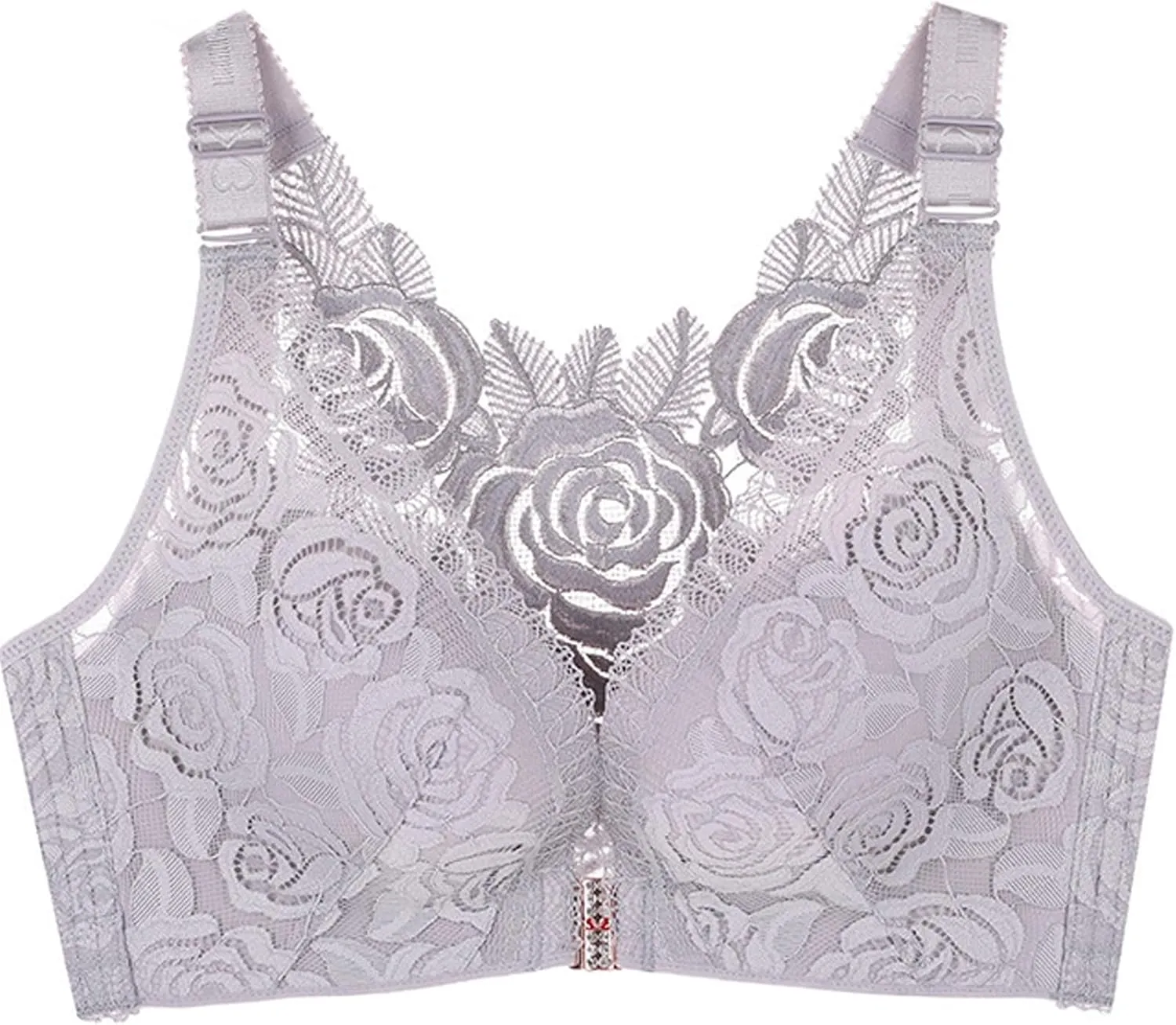 Floral Secrets Push Up Comfort Rose Bra, Front Closure Lace Comfy No Wire Bras Wire-Free & Seamless Bra