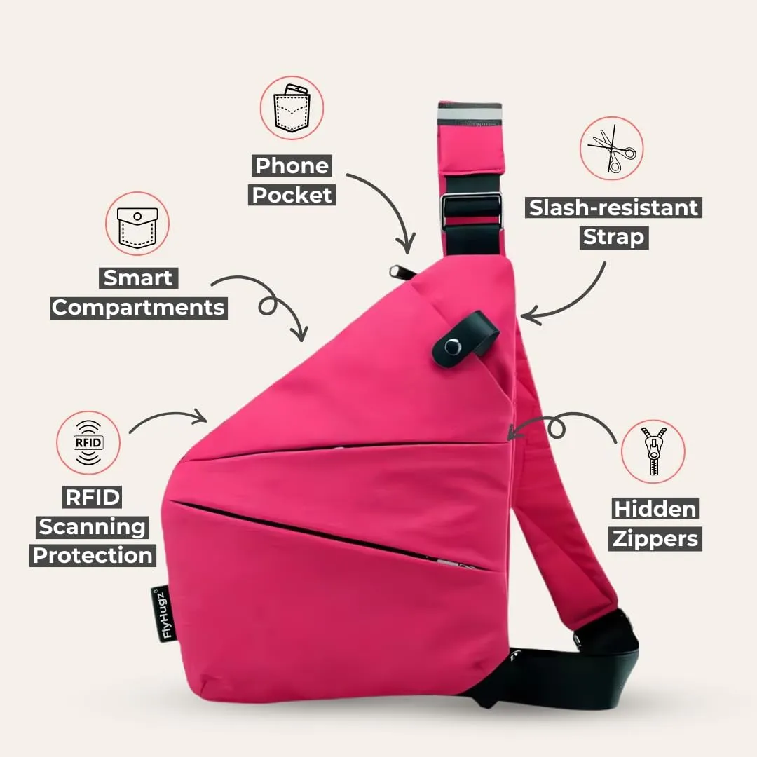 FlyHugz Anti-Theft Crossbody Sling Bag for Travel - Gray Canvas, Multi-Pocket Design for Men & Women, Water-Resistant