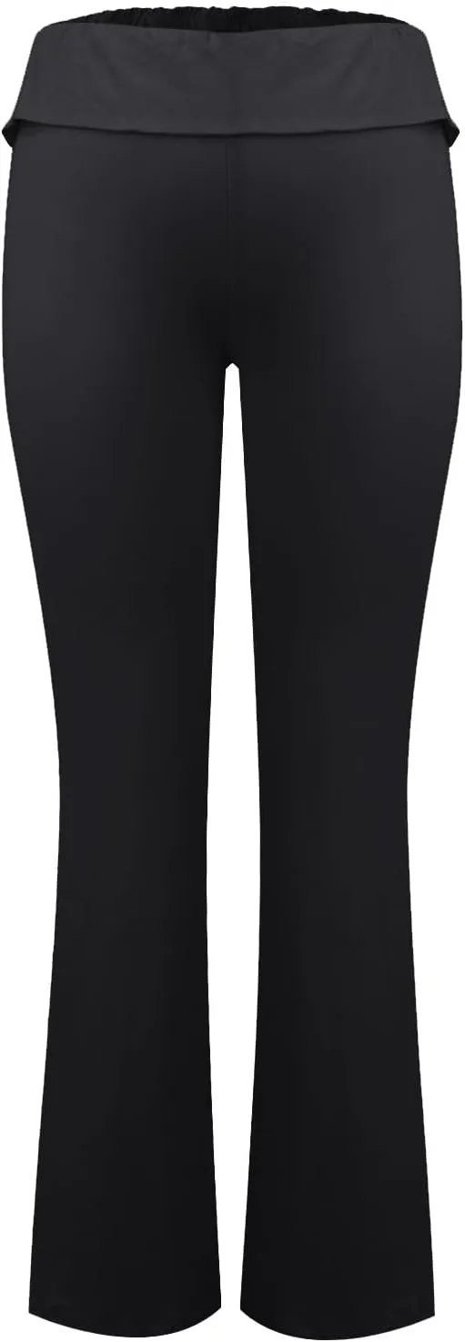 Fold Over Yoga Pants for Women Stretchy Low Rise Petite Flare Leggings Pull On Gym Athletic Workout Leggings