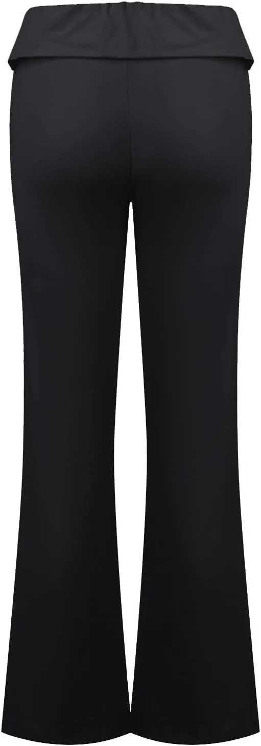 Fold Over Yoga Pants for Women Stretchy Low Rise Petite Flare Leggings Pull On Gym Athletic Workout Leggings