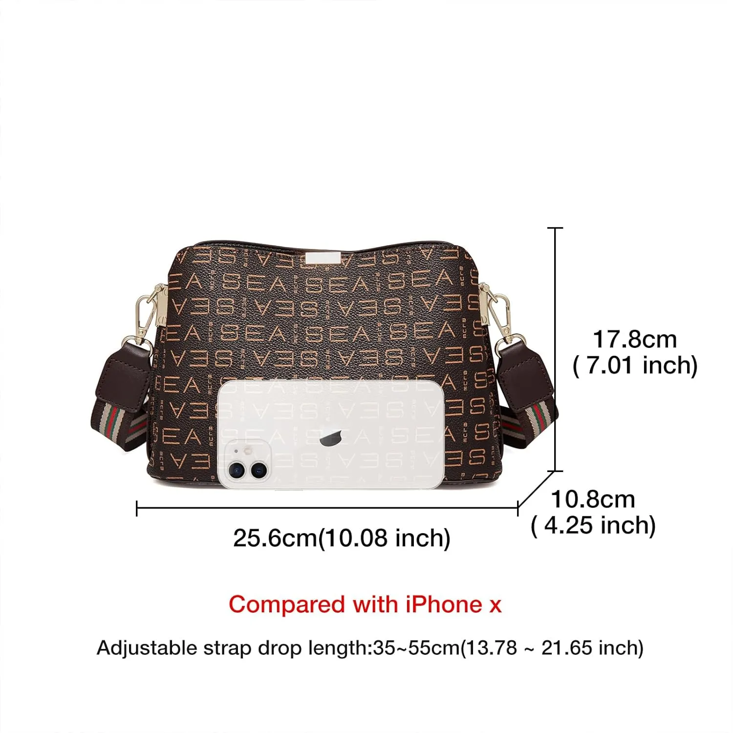 FOXLOVER Crossbody Bags for Women Zip Cell Phone Leather Handbag with Colored Shoulder Strap