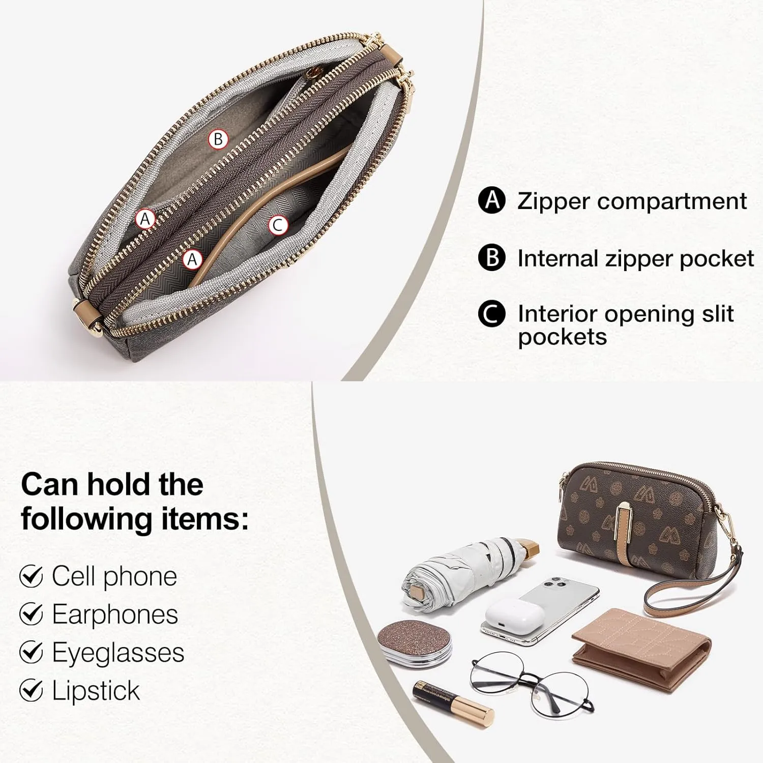 FOXLOVER Small Crossbody Bag for Women PVC Leather Cell Phone Holder Credit Card Slot Shoulder Bag Purse Lightweight Handbags