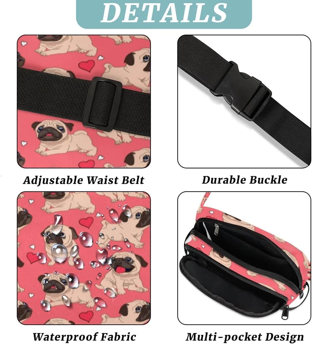 French Bulldog Puppy Durable Waterproof Fanny Pack with Double Zipper Closure - Organize Your Essentials with Ease - Lightweight and Comfortable for Men and Women