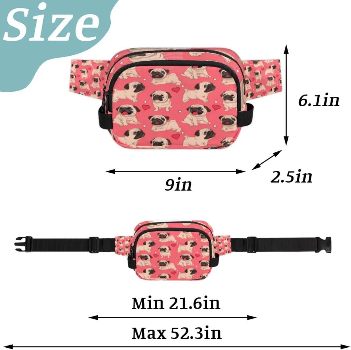 French Bulldog Puppy Durable Waterproof Fanny Pack with Double Zipper Closure - Organize Your Essentials with Ease - Lightweight and Comfortable for Men and Women