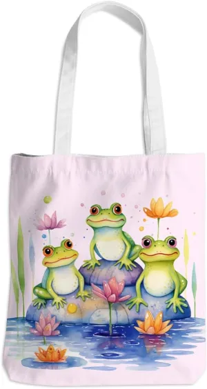 Frog Decor Canvas Tote Bag for Women - Cute Beach & Christmas Gifts - Reusable Grocery Bags