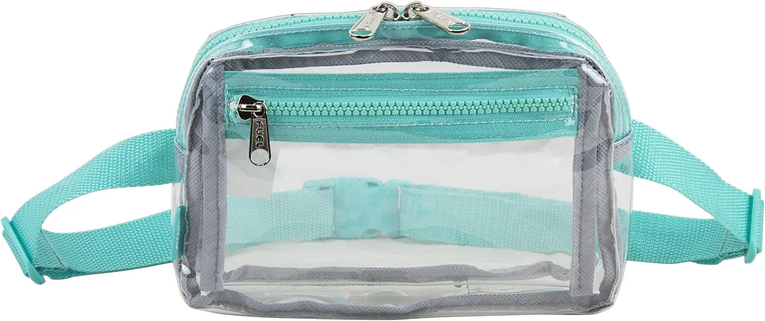 Fuel Transparent Clear Fanny Pack, Stadium Security Approved Adjustable Waist Belt Bag for Running, Hiking, Biking, Travel, Sports, Turquoise