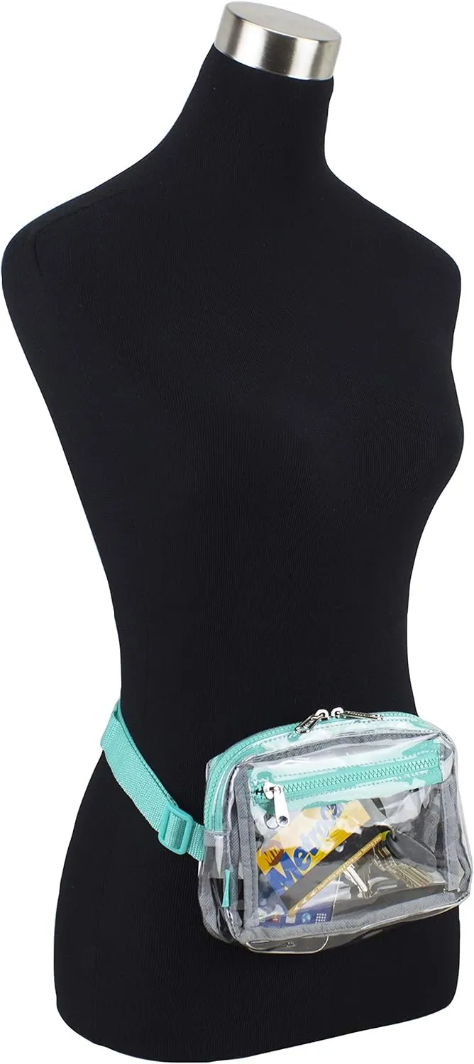 Fuel Transparent Clear Fanny Pack, Stadium Security Approved Adjustable Waist Belt Bag for Running, Hiking, Biking, Travel, Sports, Turquoise