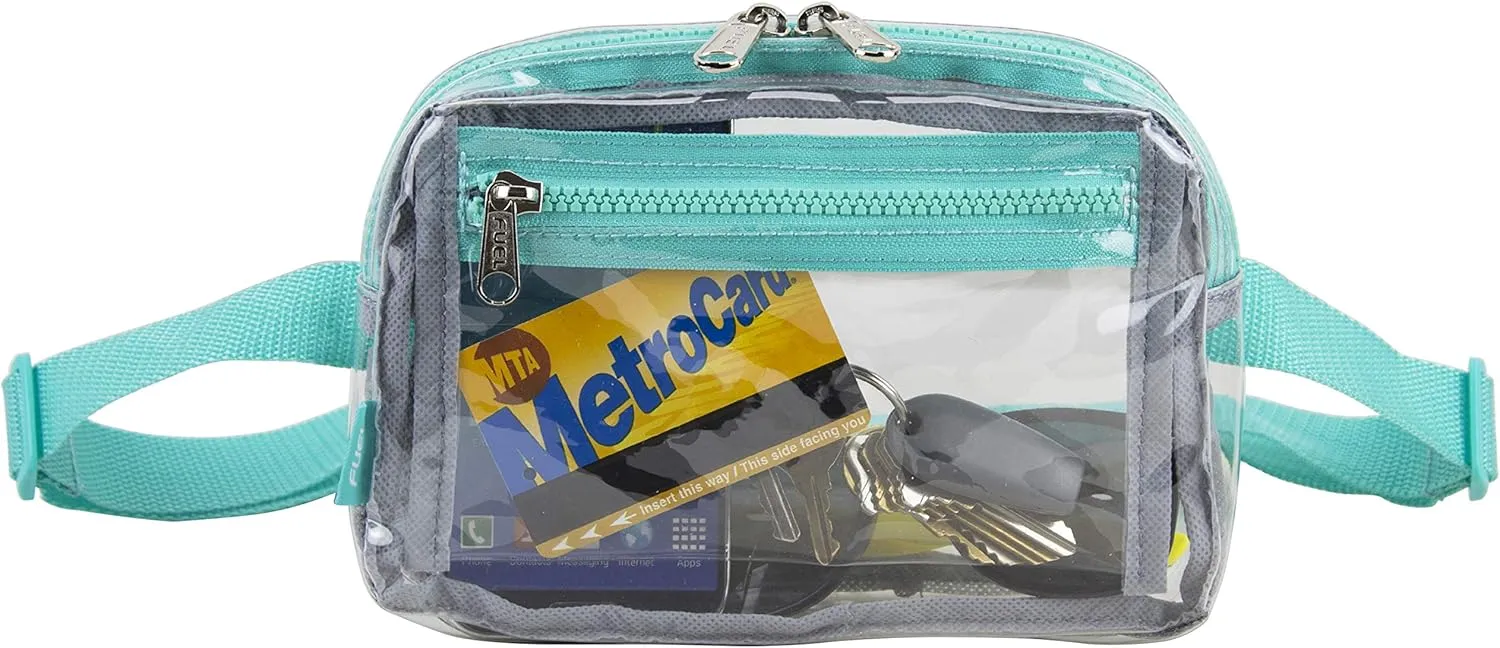 Fuel Transparent Clear Fanny Pack, Stadium Security Approved Adjustable Waist Belt Bag for Running, Hiking, Biking, Travel, Sports, Turquoise