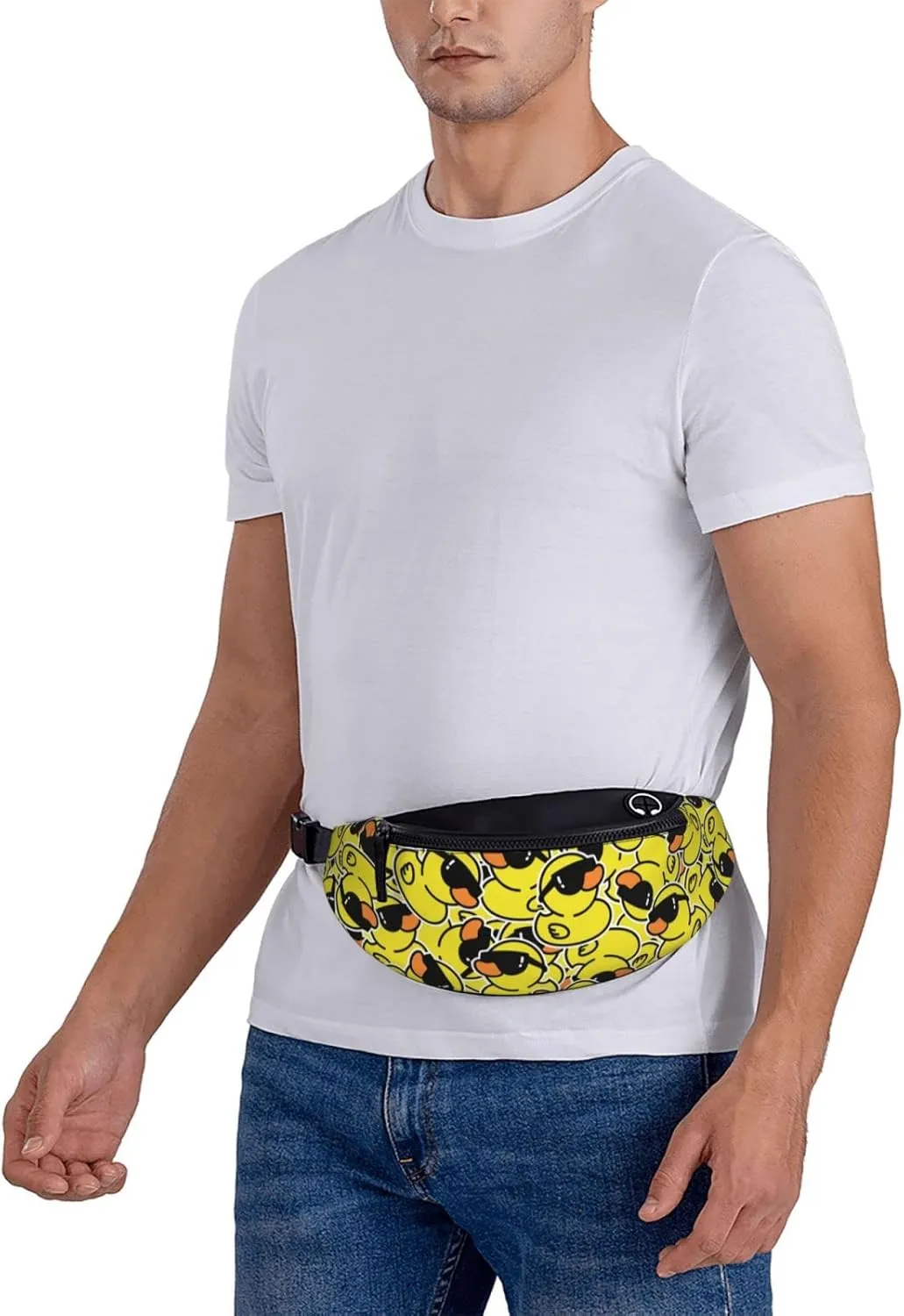 Funny Duck with Glasses Fanny Pack Crossbody Waist Bag Pack for Men Women. Belt Bag for Travel Walking Running Hiking Fishing.