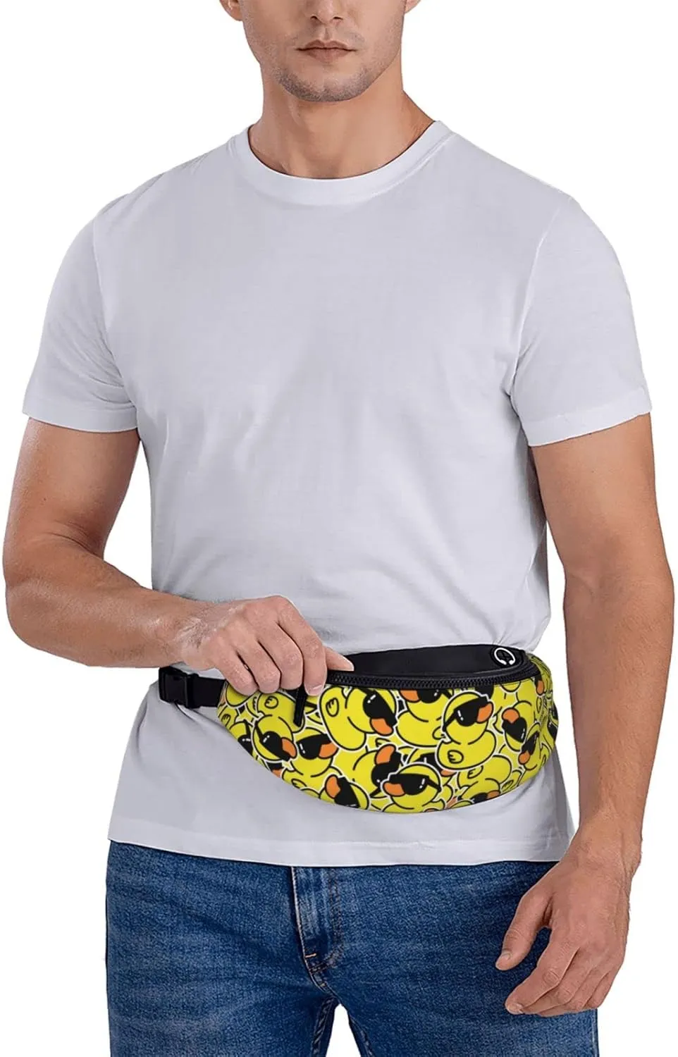 Funny Duck with Glasses Fanny Pack Crossbody Waist Bag Pack for Men Women. Belt Bag for Travel Walking Running Hiking Fishing.