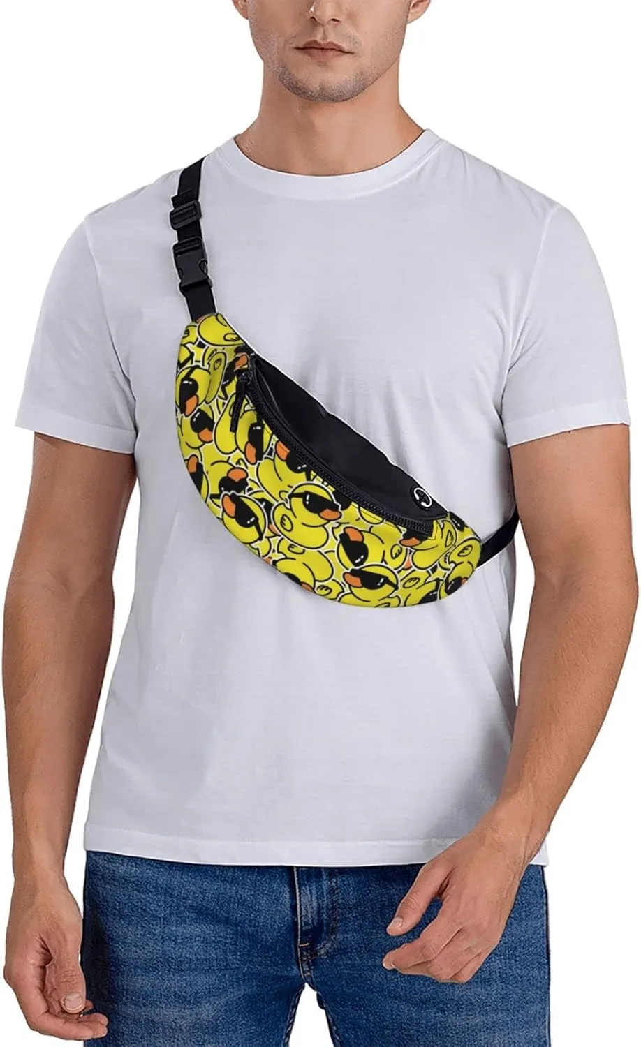 Funny Duck with Glasses Fanny Pack Crossbody Waist Bag Pack for Men Women. Belt Bag for Travel Walking Running Hiking Fishing.