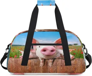 Funny Pig Gym Duffel Bag for Men Women Poppy Farm Sports Tote Bag with Adjustable Shoulder Strap for Dance Gymnastics Traveling Outdoor Camping Overnight Stay