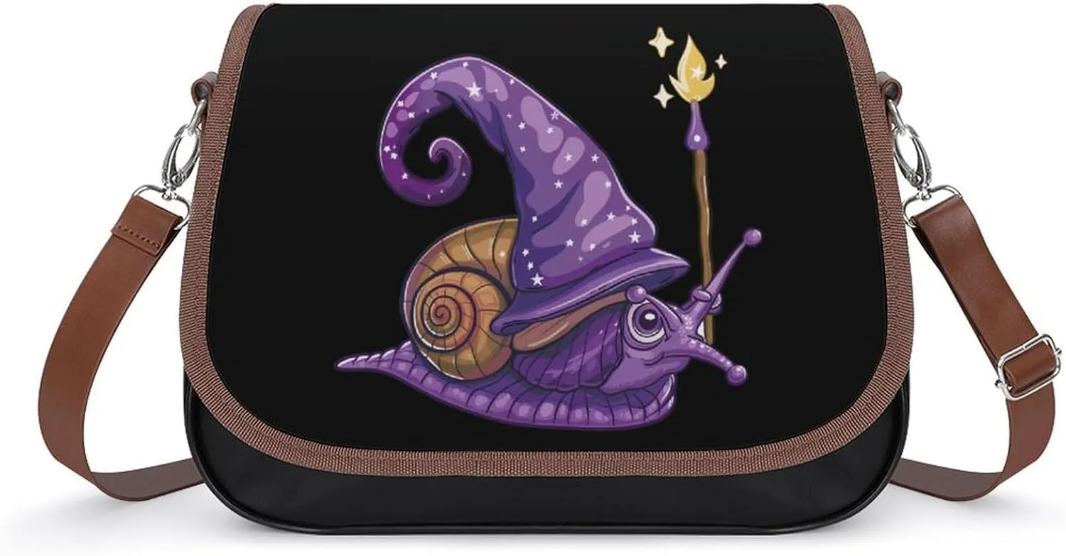 Funny Wizard Snail Crossbody Bags for Women PU Leather Tote Bag Purse Shoulder Bag for Travel Office