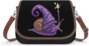 Funny Wizard Snail Crossbody Bags for Women PU Leather Tote Bag Purse Shoulder Bag for Travel Office