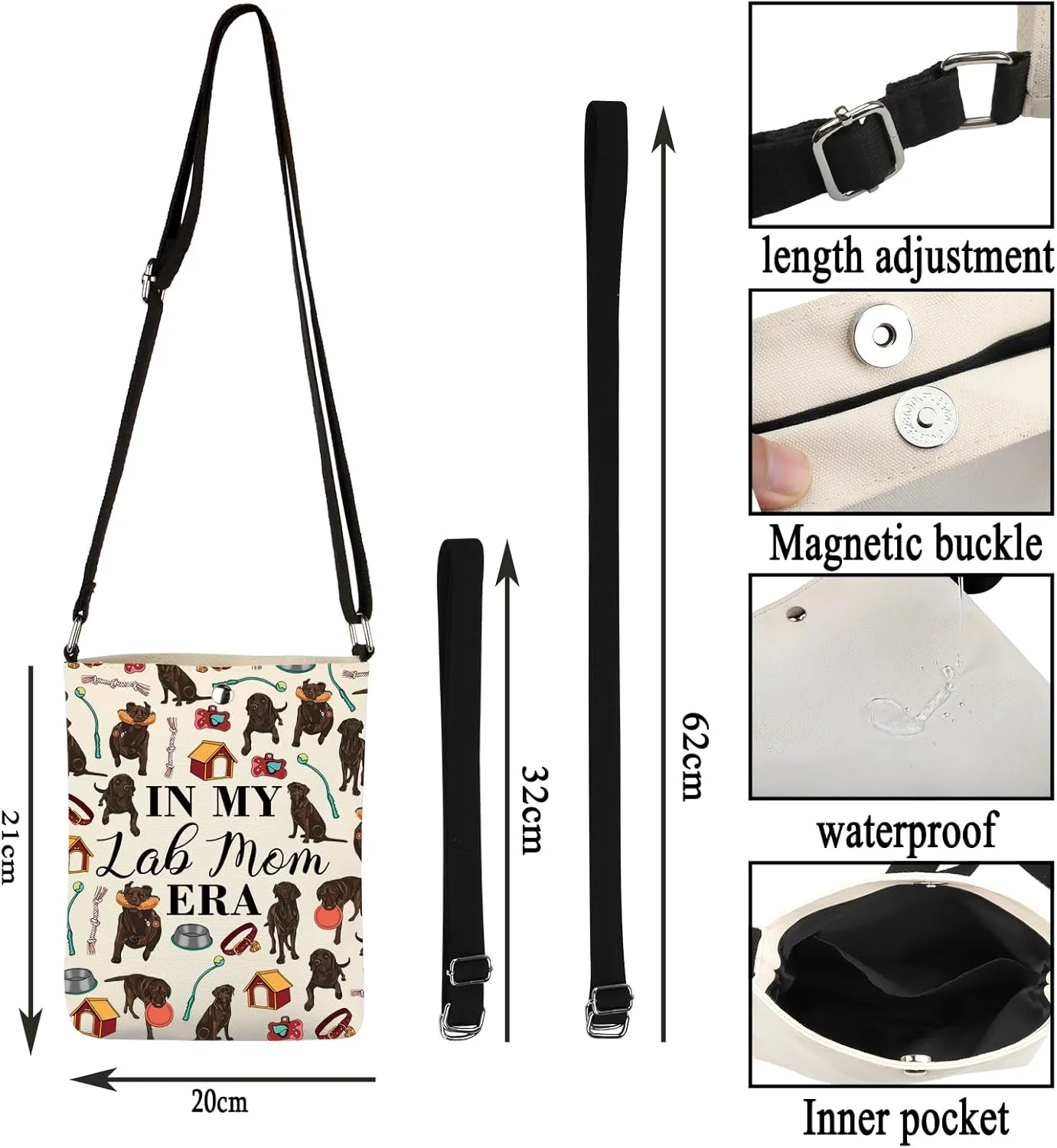 G2TUP Chocolate Labrador Lover Gift Lab Mom Era Crossbody Bag Chocolate Labrador Owner Cosmetic Bag Labrador Mom Gift (Lab Mom Era -X)