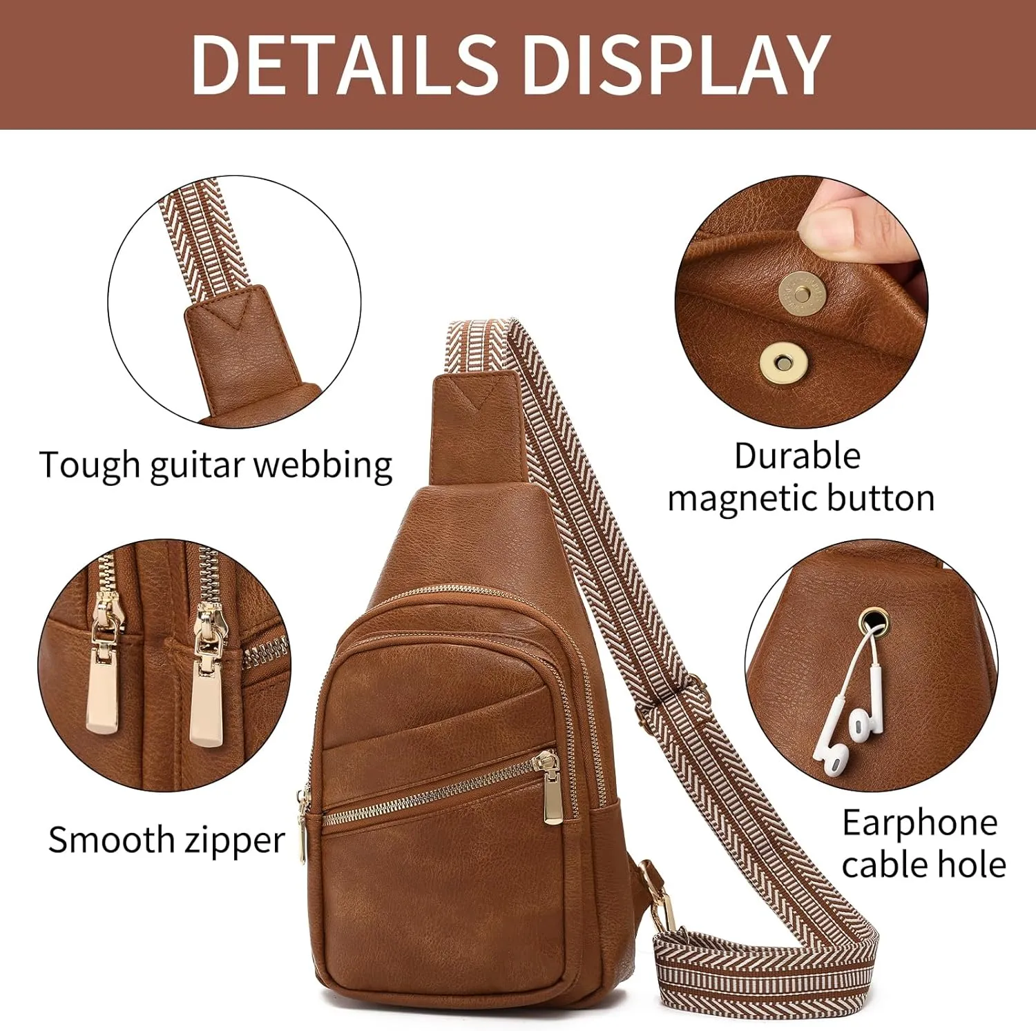 GAEKEAO Sling Bag for Women Vegan Leather Crossbody Bags Fanny Pack Chest Pack Small Backpack Travel Purse Shoulder Bag