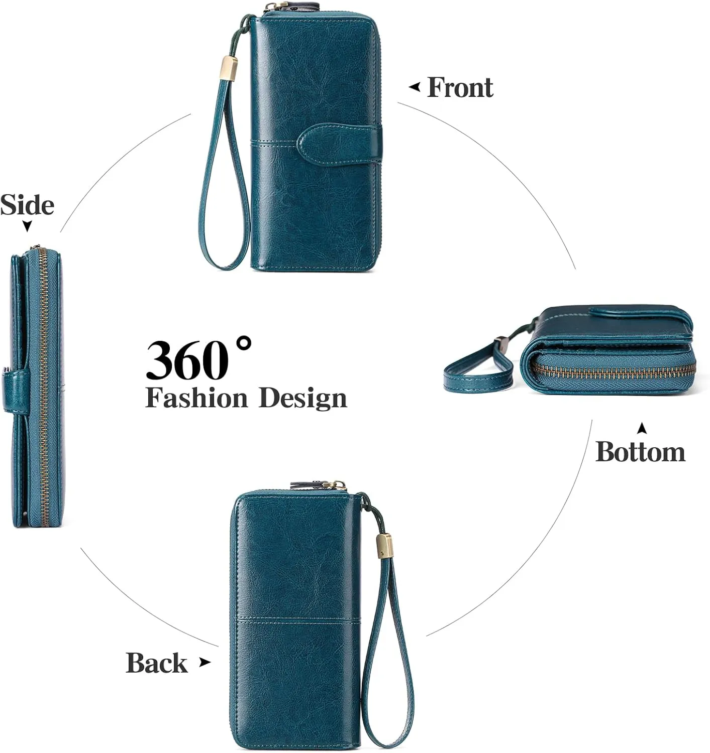 GAEKEAO Wallet for Women Clutch RFID Blocking Leather Wristlet Purse Large Capacity Credit Card Holder Zip Around Wallets