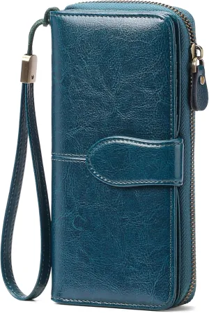 GAEKEAO Wallet for Women Clutch RFID Blocking Leather Wristlet Purse Large Capacity Credit Card Holder Zip Around Wallets