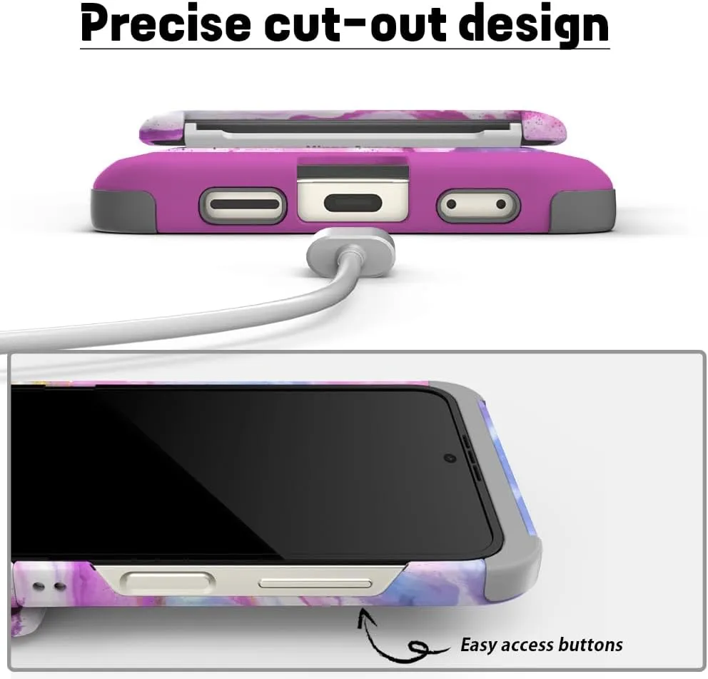 Galaxy Z Flip 6 Case with Pink Marble Design, Dual Card Slot, Hinge Protection, Shock-Absorbing Slim Protective Case, MagSafe Compatible