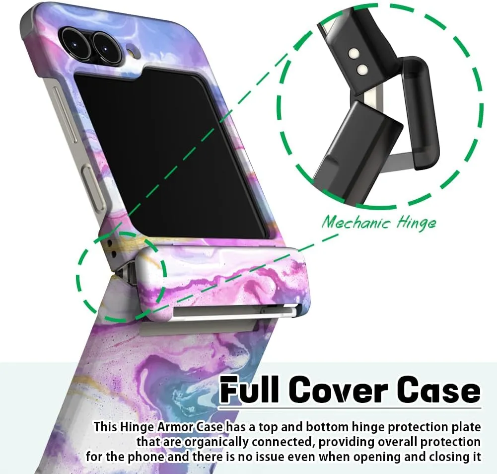 Galaxy Z Flip 6 Case with Pink Marble Design, Dual Card Slot, Hinge Protection, Shock-Absorbing Slim Protective Case, MagSafe Compatible
