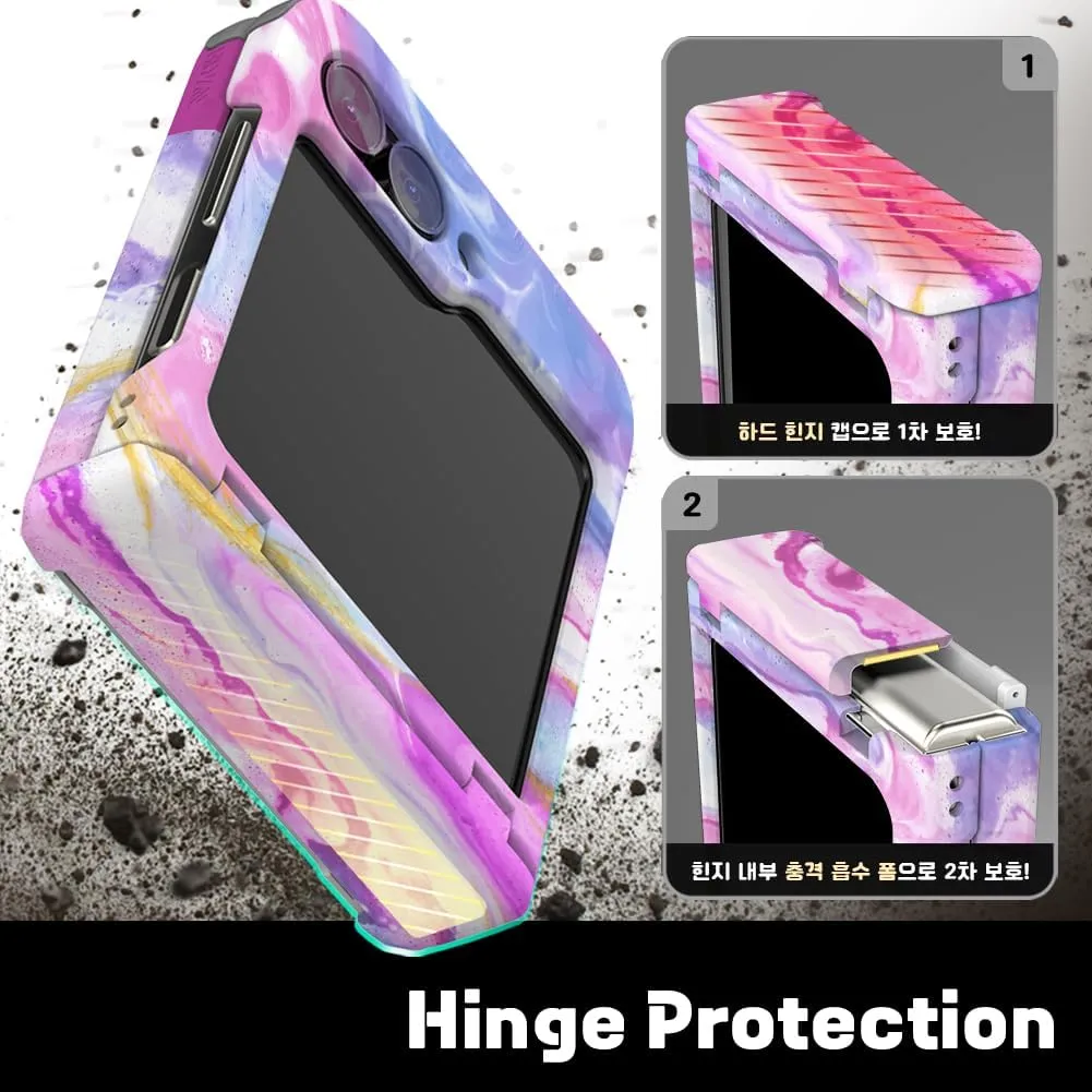 Galaxy Z Flip 6 Case with Pink Marble Design, Dual Card Slot, Hinge Protection, Shock-Absorbing Slim Protective Case, MagSafe Compatible