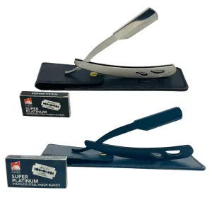 G.B.S Barber Straight Edge Interchangeable Razor Shavette - Chrome & Black Stainless Steel Razors with Travel Cases & 20 Refill Blades (Pack of 2)