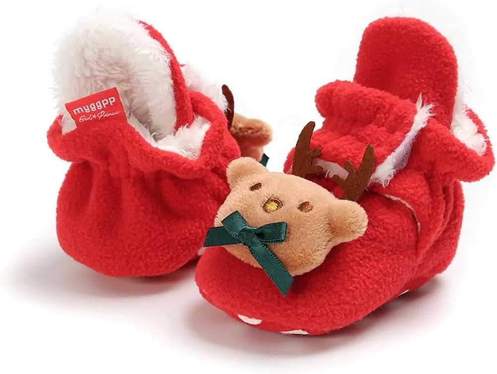 GDSDYM Baby Booties Cozy Fleece Slippers Soft Baby Shoes With Gripper Soles, Winter Warm Infant Newborn Crib Sock Shoes First Walkers