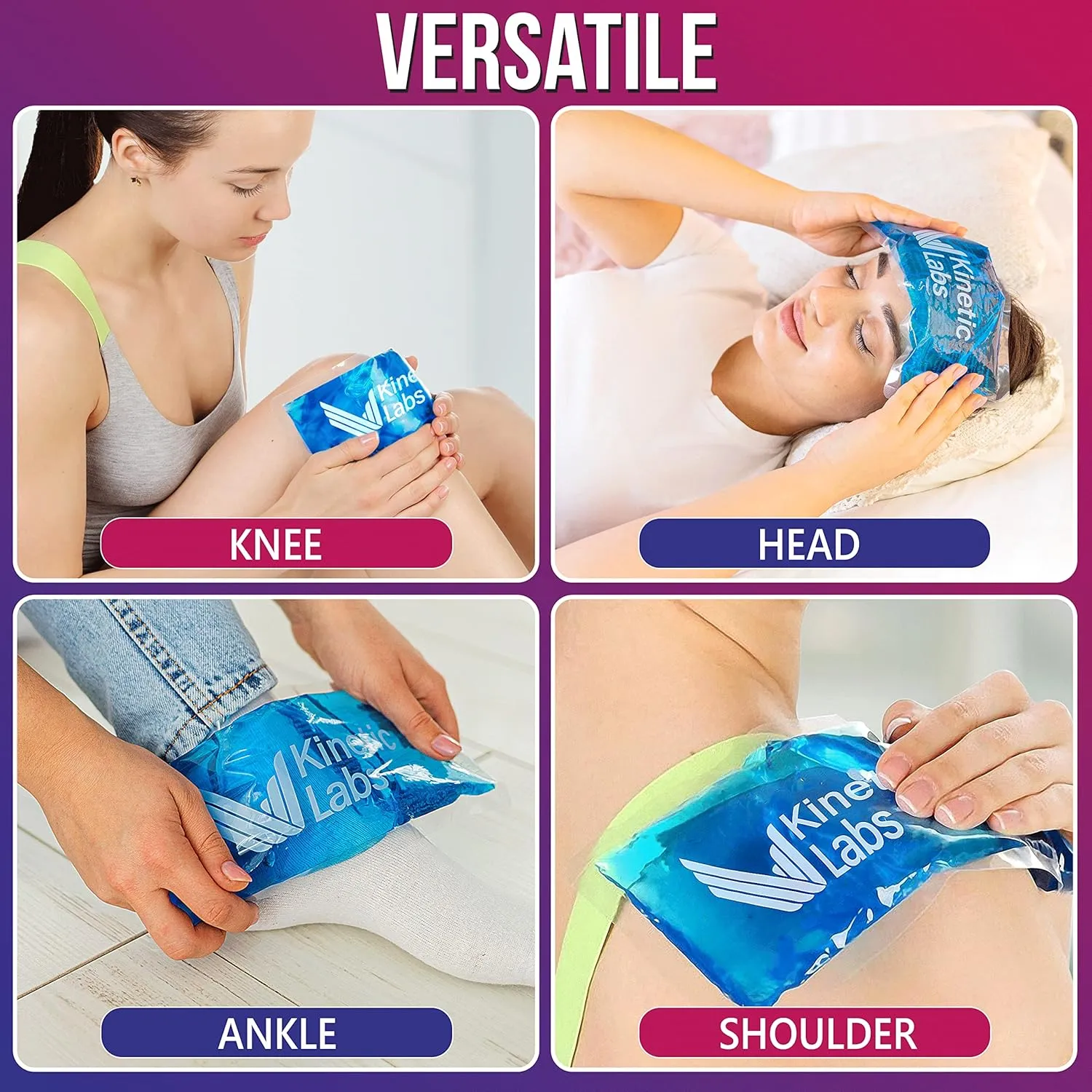 Gel Ice Packs for Injuries Reusable (2 Pack) 9.5" x 4.5" – HSA FSA Eligible Gel Cold Packs by Kinetic Labs – Flexible & Soft Packs for Knee, Shoulder, Back (Regular)