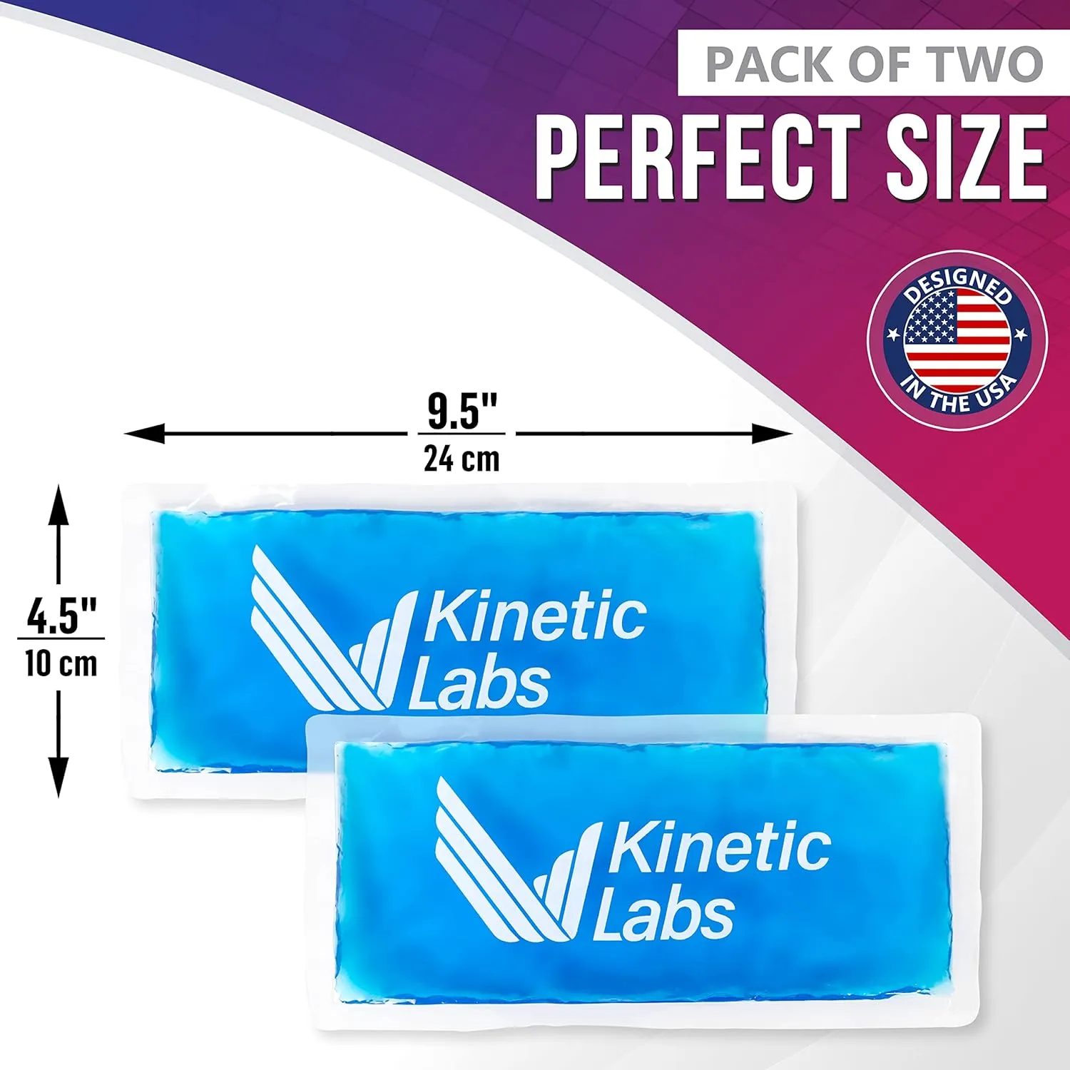 Gel Ice Packs for Injuries Reusable (2 Pack) 9.5" x 4.5" – HSA FSA Eligible Gel Cold Packs by Kinetic Labs – Flexible & Soft Packs for Knee, Shoulder, Back (Regular)
